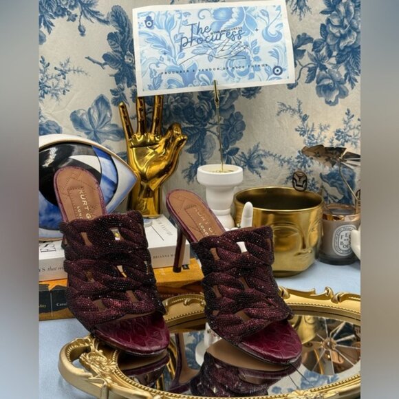🆕 KURT GEIGER LONDON 🧿 NWOB Crystal Embellished Chain Mule Heel, Wine -Sz 37 7 - Picture 2 of 16